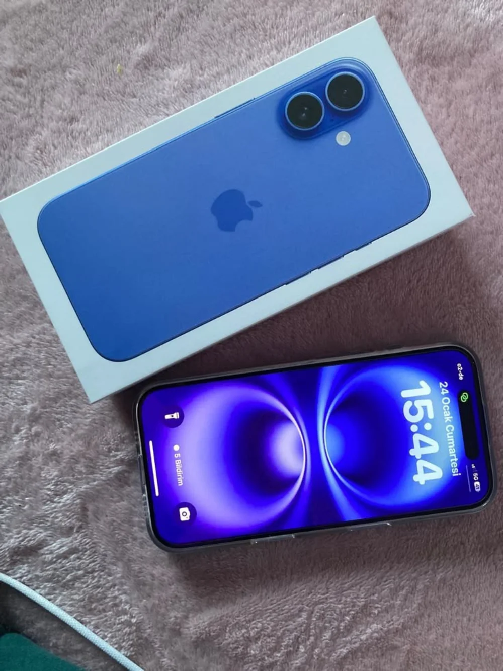 Apple Blue iPhone with Clear Protective Case